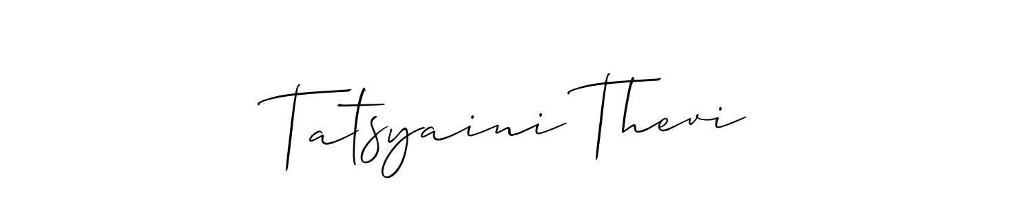 Allison_Script is a professional signature style that is perfect for those who want to add a touch of class to their signature. It is also a great choice for those who want to make their signature more unique. Get Tatsyaini Thevi name to fancy signature for free. Tatsyaini Thevi signature style 2 images and pictures png