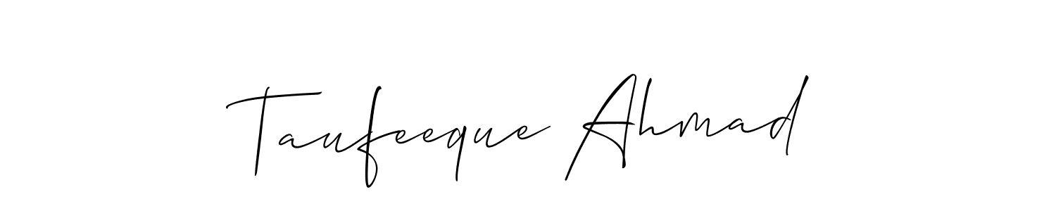 Use a signature maker to create a handwritten signature online. With this signature software, you can design (Allison_Script) your own signature for name Taufeeque Ahmad. Taufeeque Ahmad signature style 2 images and pictures png
