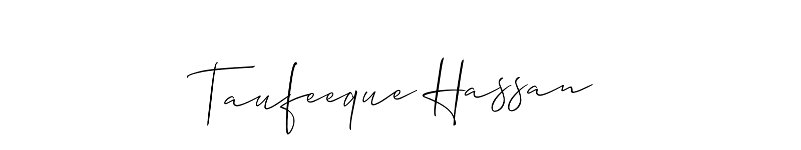 Make a beautiful signature design for name Taufeeque Hassan. With this signature (Allison_Script) style, you can create a handwritten signature for free. Taufeeque Hassan signature style 2 images and pictures png