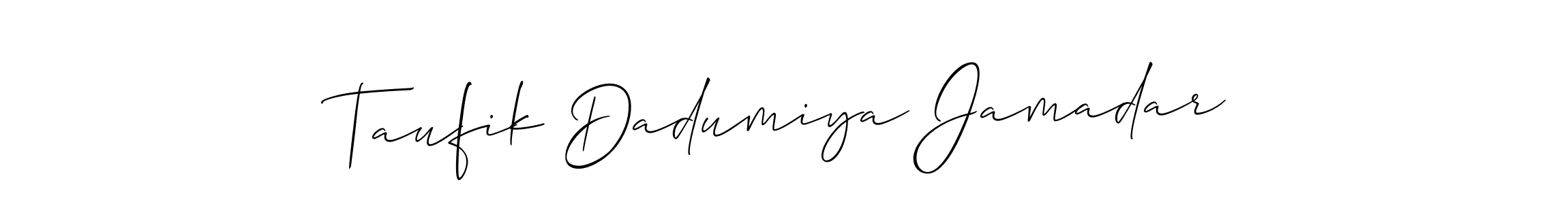 Taufik Dadumiya Jamadar stylish signature style. Best Handwritten Sign (Allison_Script) for my name. Handwritten Signature Collection Ideas for my name Taufik Dadumiya Jamadar. Taufik Dadumiya Jamadar signature style 2 images and pictures png