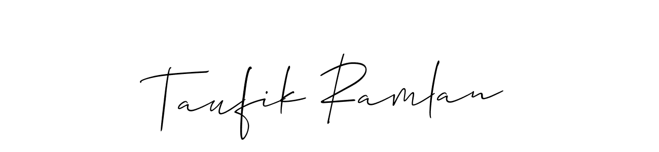 Allison_Script is a professional signature style that is perfect for those who want to add a touch of class to their signature. It is also a great choice for those who want to make their signature more unique. Get Taufik Ramlan name to fancy signature for free. Taufik Ramlan signature style 2 images and pictures png