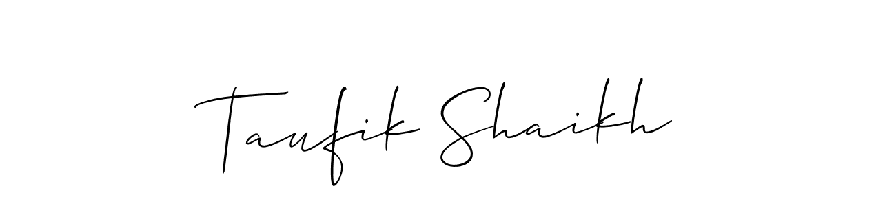 Make a beautiful signature design for name Taufik Shaikh. With this signature (Allison_Script) style, you can create a handwritten signature for free. Taufik Shaikh signature style 2 images and pictures png