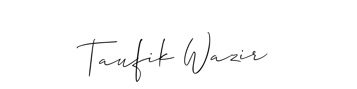 Similarly Allison_Script is the best handwritten signature design. Signature creator online .You can use it as an online autograph creator for name Taufik Wazir. Taufik Wazir signature style 2 images and pictures png