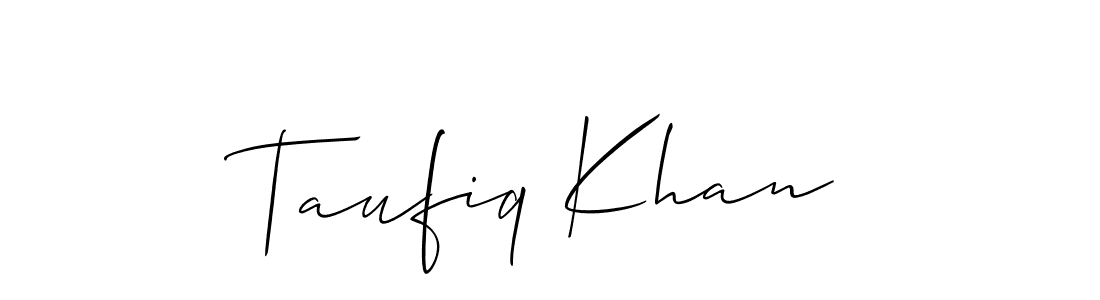 Allison_Script is a professional signature style that is perfect for those who want to add a touch of class to their signature. It is also a great choice for those who want to make their signature more unique. Get Taufiq Khan name to fancy signature for free. Taufiq Khan signature style 2 images and pictures png