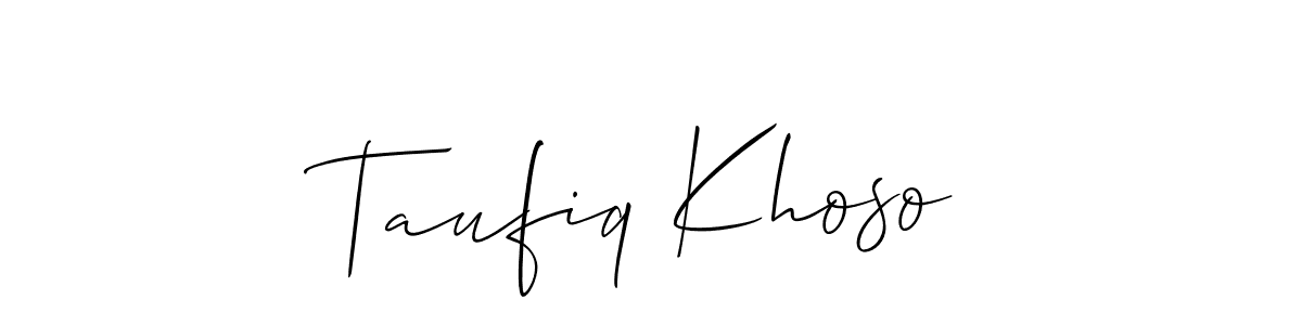 How to make Taufiq Khoso signature? Allison_Script is a professional autograph style. Create handwritten signature for Taufiq Khoso name. Taufiq Khoso signature style 2 images and pictures png