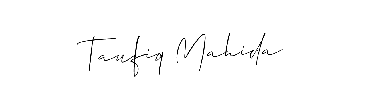 Make a beautiful signature design for name Taufiq Mahida. With this signature (Allison_Script) style, you can create a handwritten signature for free. Taufiq Mahida signature style 2 images and pictures png