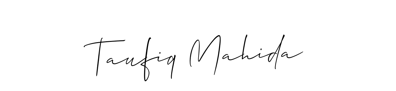 Make a beautiful signature design for name Taufiq Mahida. With this signature (Allison_Script) style, you can create a handwritten signature for free. Taufiq Mahida signature style 2 images and pictures png