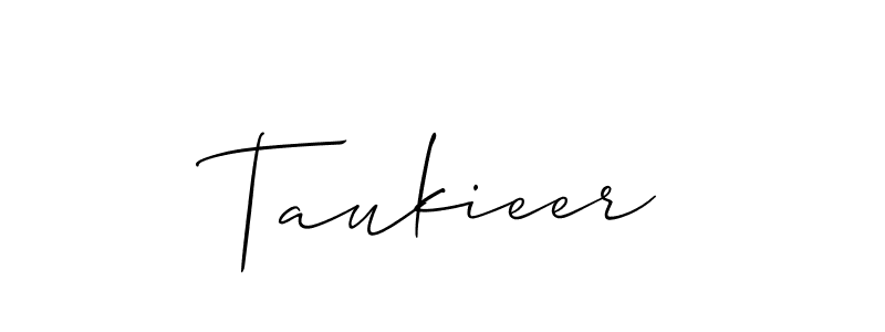 Use a signature maker to create a handwritten signature online. With this signature software, you can design (Allison_Script) your own signature for name Taukieer. Taukieer signature style 2 images and pictures png
