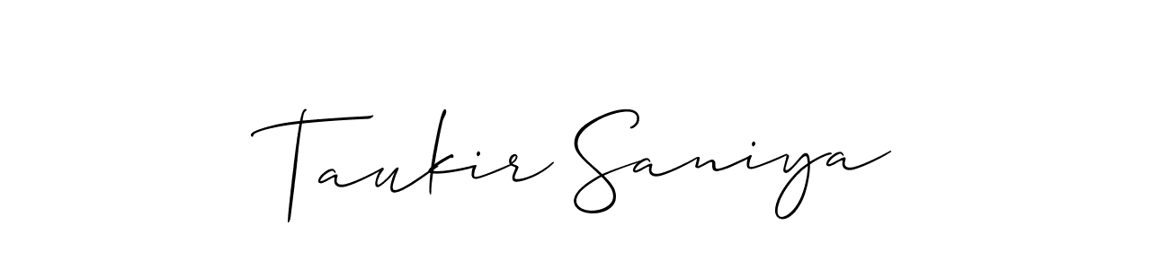 The best way (Allison_Script) to make a short signature is to pick only two or three words in your name. The name Taukir Saniya include a total of six letters. For converting this name. Taukir Saniya signature style 2 images and pictures png