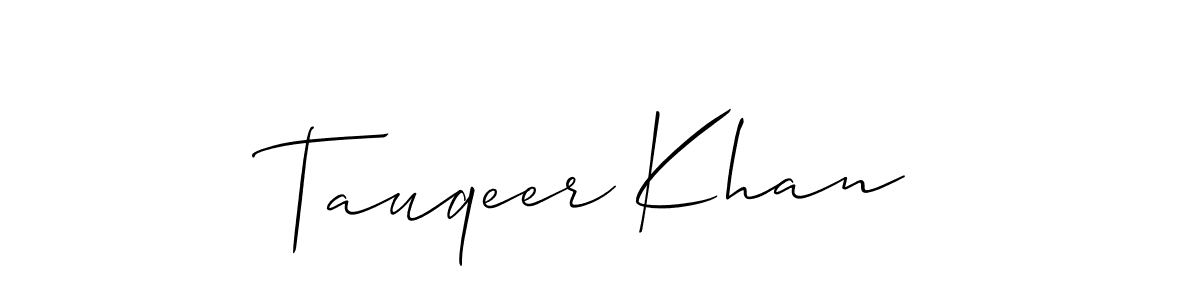 The best way (Allison_Script) to make a short signature is to pick only two or three words in your name. The name Tauqeer Khan include a total of six letters. For converting this name. Tauqeer Khan signature style 2 images and pictures png