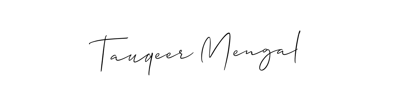 This is the best signature style for the Tauqeer Mengal name. Also you like these signature font (Allison_Script). Mix name signature. Tauqeer Mengal signature style 2 images and pictures png