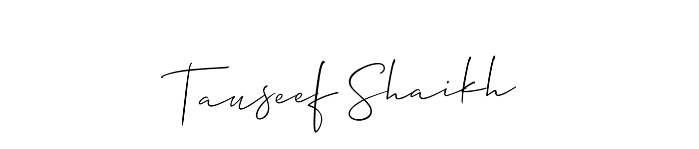 This is the best signature style for the Tauseef Shaikh name. Also you like these signature font (Allison_Script). Mix name signature. Tauseef Shaikh signature style 2 images and pictures png