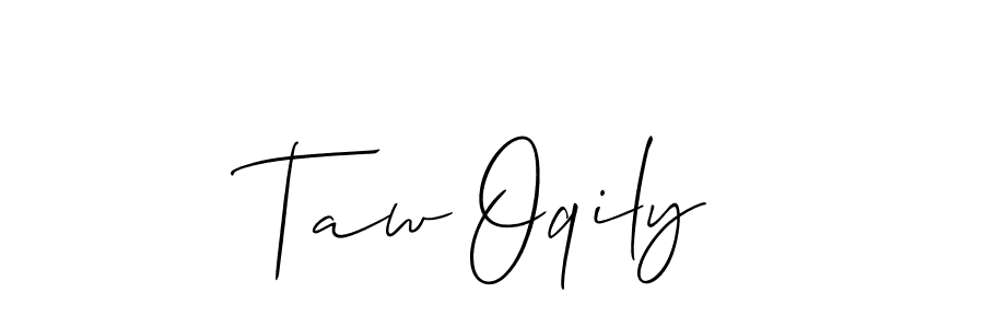 The best way (Allison_Script) to make a short signature is to pick only two or three words in your name. The name Taw Oqily include a total of six letters. For converting this name. Taw Oqily signature style 2 images and pictures png