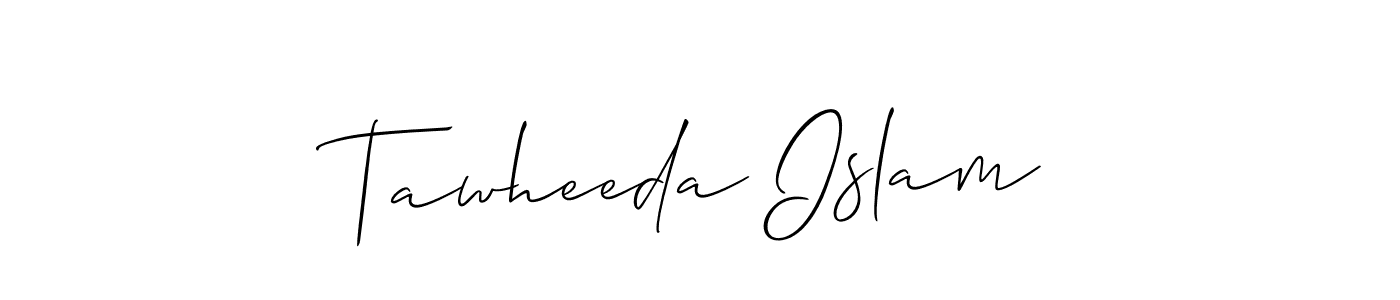 You should practise on your own different ways (Allison_Script) to write your name (Tawheeda Islam) in signature. don't let someone else do it for you. Tawheeda Islam signature style 2 images and pictures png