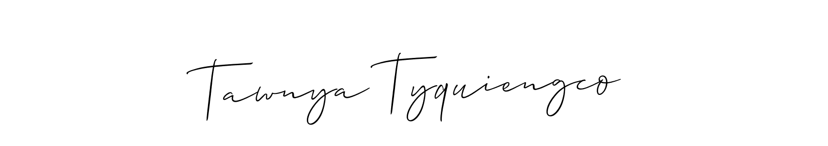 How to Draw Tawnya Tyquiengco signature style? Allison_Script is a latest design signature styles for name Tawnya Tyquiengco. Tawnya Tyquiengco signature style 2 images and pictures png