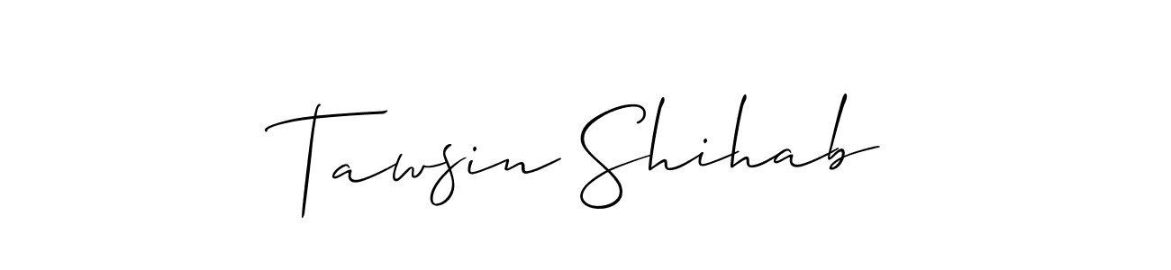 Also You can easily find your signature by using the search form. We will create Tawsin Shihab name handwritten signature images for you free of cost using Allison_Script sign style. Tawsin Shihab signature style 2 images and pictures png