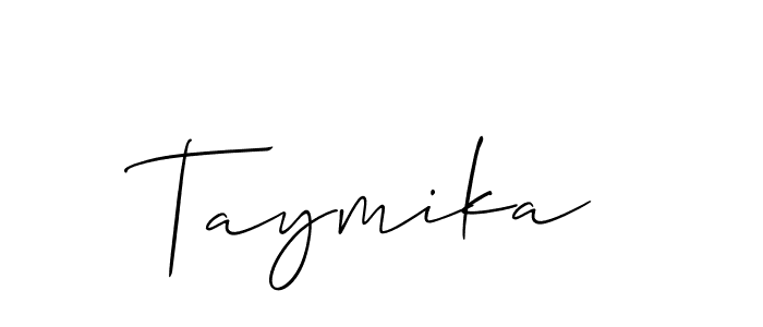 The best way (Allison_Script) to make a short signature is to pick only two or three words in your name. The name Taymika include a total of six letters. For converting this name. Taymika signature style 2 images and pictures png