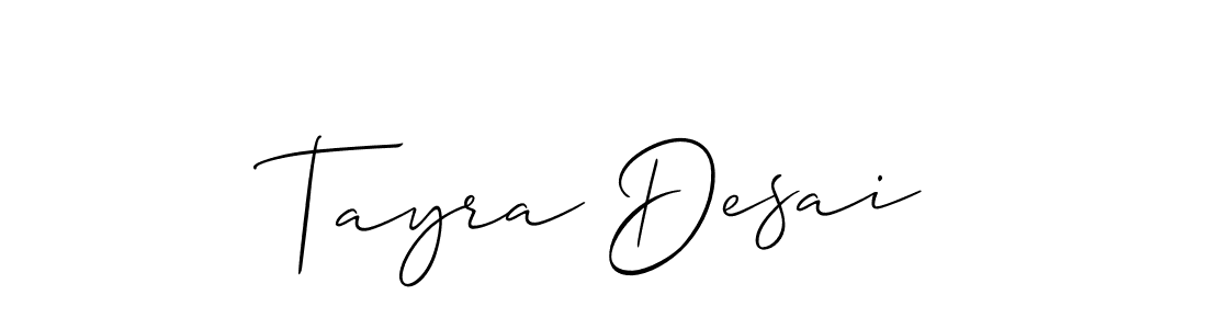 Allison_Script is a professional signature style that is perfect for those who want to add a touch of class to their signature. It is also a great choice for those who want to make their signature more unique. Get Tayra Desai name to fancy signature for free. Tayra Desai signature style 2 images and pictures png