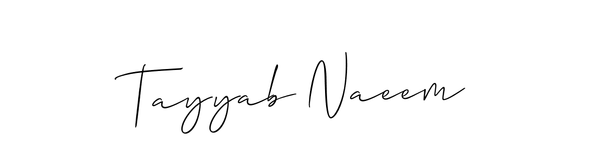 Create a beautiful signature design for name Tayyab Naeem. With this signature (Allison_Script) fonts, you can make a handwritten signature for free. Tayyab Naeem signature style 2 images and pictures png