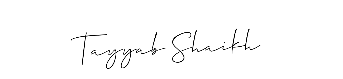 How to make Tayyab Shaikh name signature. Use Allison_Script style for creating short signs online. This is the latest handwritten sign. Tayyab Shaikh signature style 2 images and pictures png