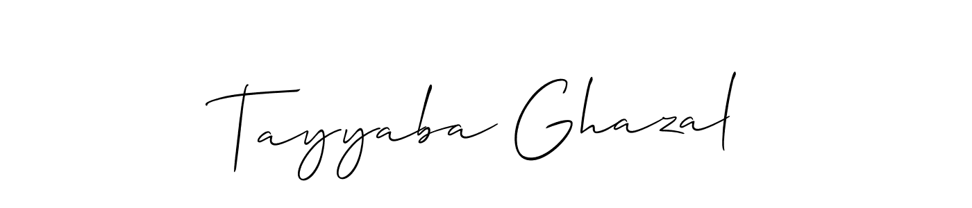 Allison_Script is a professional signature style that is perfect for those who want to add a touch of class to their signature. It is also a great choice for those who want to make their signature more unique. Get Tayyaba Ghazal name to fancy signature for free. Tayyaba Ghazal signature style 2 images and pictures png