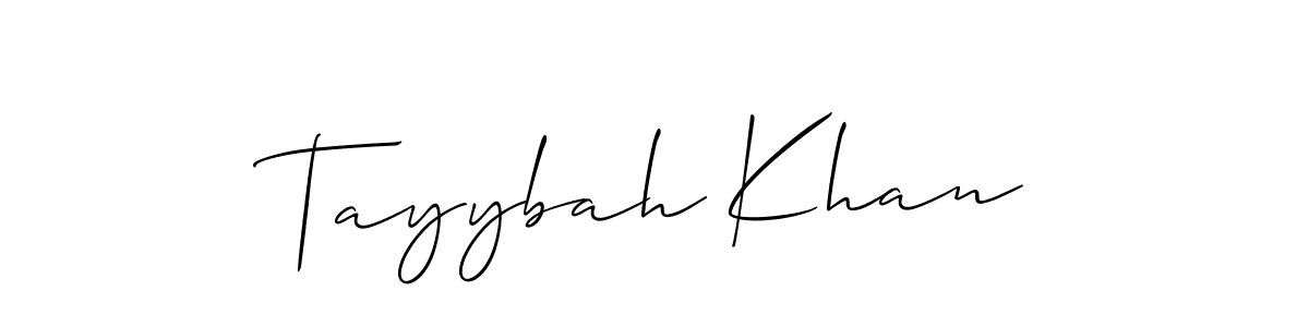 The best way (Allison_Script) to make a short signature is to pick only two or three words in your name. The name Tayybah Khan include a total of six letters. For converting this name. Tayybah Khan signature style 2 images and pictures png