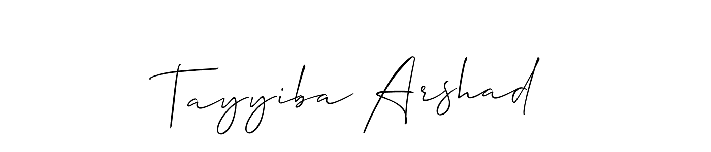 The best way (Allison_Script) to make a short signature is to pick only two or three words in your name. The name Tayyiba Arshad include a total of six letters. For converting this name. Tayyiba Arshad signature style 2 images and pictures png