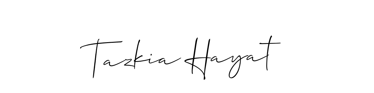 Use a signature maker to create a handwritten signature online. With this signature software, you can design (Allison_Script) your own signature for name Tazkia Hayat. Tazkia Hayat signature style 2 images and pictures png