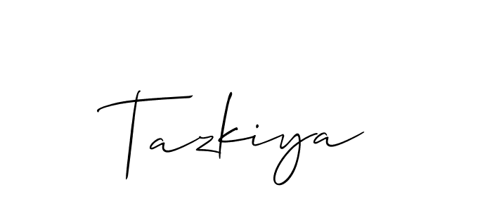 Use a signature maker to create a handwritten signature online. With this signature software, you can design (Allison_Script) your own signature for name Tazkiya. Tazkiya signature style 2 images and pictures png