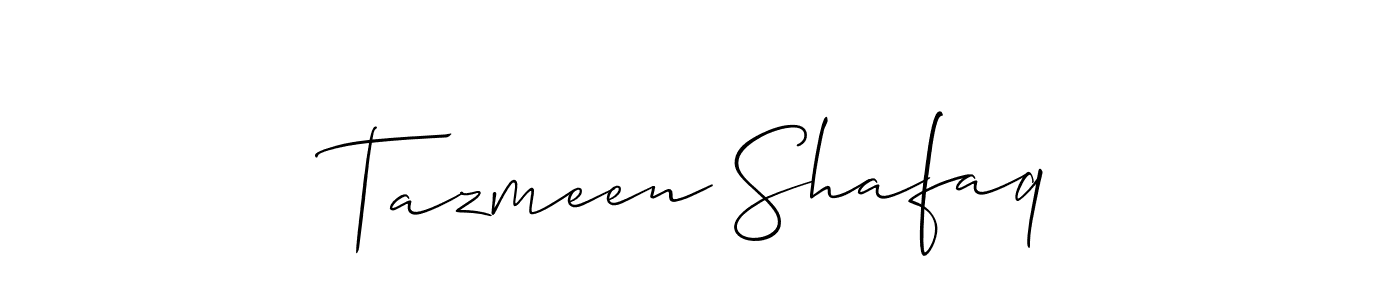 Use a signature maker to create a handwritten signature online. With this signature software, you can design (Allison_Script) your own signature for name Tazmeen Shafaq. Tazmeen Shafaq signature style 2 images and pictures png