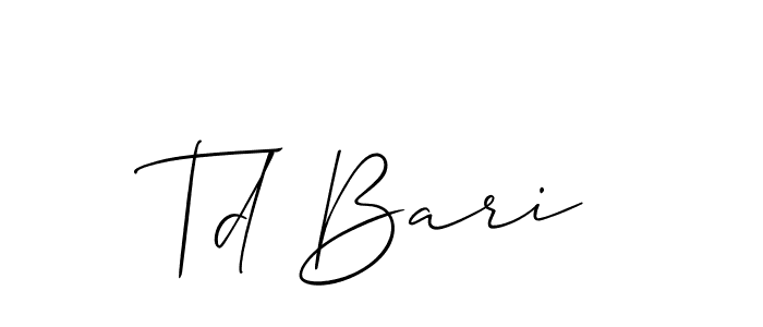 if you are searching for the best signature style for your name Td Bari. so please give up your signature search. here we have designed multiple signature styles  using Allison_Script. Td Bari signature style 2 images and pictures png