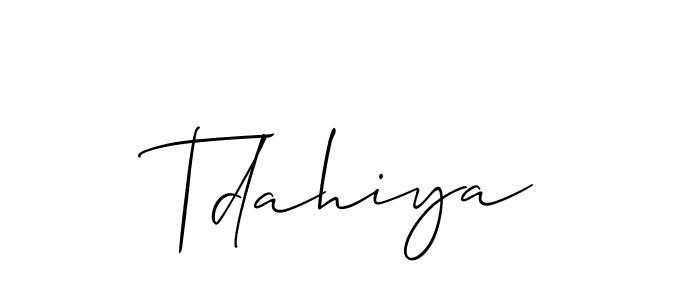 Allison_Script is a professional signature style that is perfect for those who want to add a touch of class to their signature. It is also a great choice for those who want to make their signature more unique. Get Tdahiya name to fancy signature for free. Tdahiya signature style 2 images and pictures png