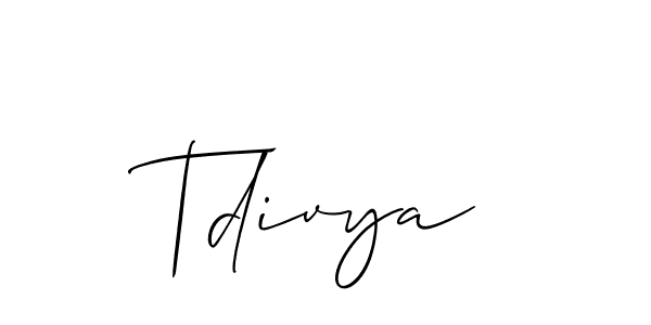 Use a signature maker to create a handwritten signature online. With this signature software, you can design (Allison_Script) your own signature for name Tdivya. Tdivya signature style 2 images and pictures png