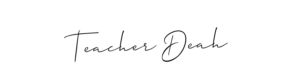 The best way (Allison_Script) to make a short signature is to pick only two or three words in your name. The name Teacher Deah include a total of six letters. For converting this name. Teacher Deah signature style 2 images and pictures png