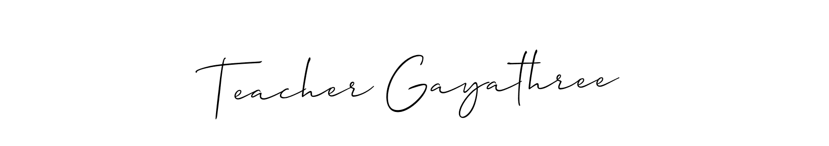 Also You can easily find your signature by using the search form. We will create Teacher Gayathree name handwritten signature images for you free of cost using Allison_Script sign style. Teacher Gayathree signature style 2 images and pictures png