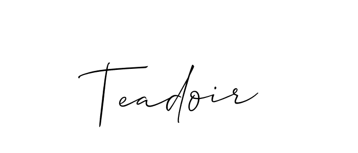 Use a signature maker to create a handwritten signature online. With this signature software, you can design (Allison_Script) your own signature for name Teadoir. Teadoir signature style 2 images and pictures png