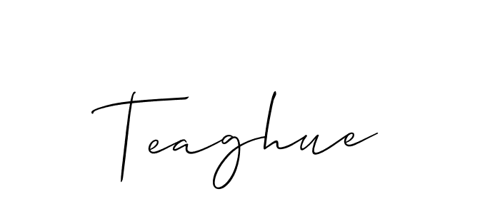 The best way (Allison_Script) to make a short signature is to pick only two or three words in your name. The name Teaghue include a total of six letters. For converting this name. Teaghue signature style 2 images and pictures png