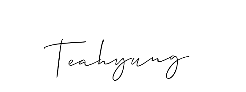 It looks lik you need a new signature style for name Teahyung. Design unique handwritten (Allison_Script) signature with our free signature maker in just a few clicks. Teahyung signature style 2 images and pictures png