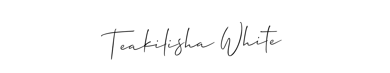 Allison_Script is a professional signature style that is perfect for those who want to add a touch of class to their signature. It is also a great choice for those who want to make their signature more unique. Get Teakilisha White name to fancy signature for free. Teakilisha White signature style 2 images and pictures png