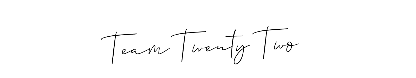 Make a beautiful signature design for name Team Twenty Two ;o). With this signature (Allison_Script) style, you can create a handwritten signature for free. Team Twenty Two ;o) signature style 2 images and pictures png