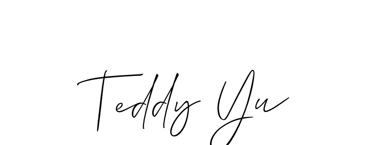 The best way (Allison_Script) to make a short signature is to pick only two or three words in your name. The name Teddy Yu include a total of six letters. For converting this name. Teddy Yu signature style 2 images and pictures png