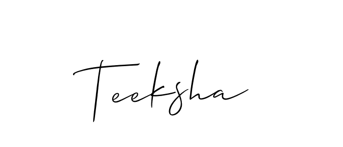 if you are searching for the best signature style for your name Teeksha. so please give up your signature search. here we have designed multiple signature styles  using Allison_Script. Teeksha signature style 2 images and pictures png