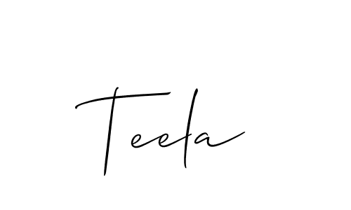Similarly Allison_Script is the best handwritten signature design. Signature creator online .You can use it as an online autograph creator for name Teela. Teela signature style 2 images and pictures png