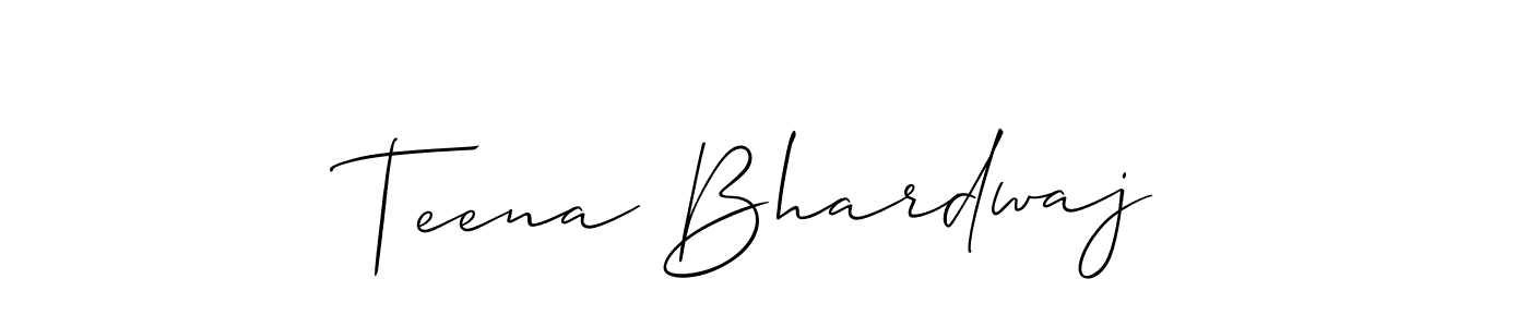 Allison_Script is a professional signature style that is perfect for those who want to add a touch of class to their signature. It is also a great choice for those who want to make their signature more unique. Get Teena Bhardwaj name to fancy signature for free. Teena Bhardwaj signature style 2 images and pictures png