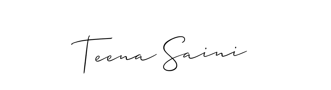 The best way (Allison_Script) to make a short signature is to pick only two or three words in your name. The name Teena Saini include a total of six letters. For converting this name. Teena Saini signature style 2 images and pictures png