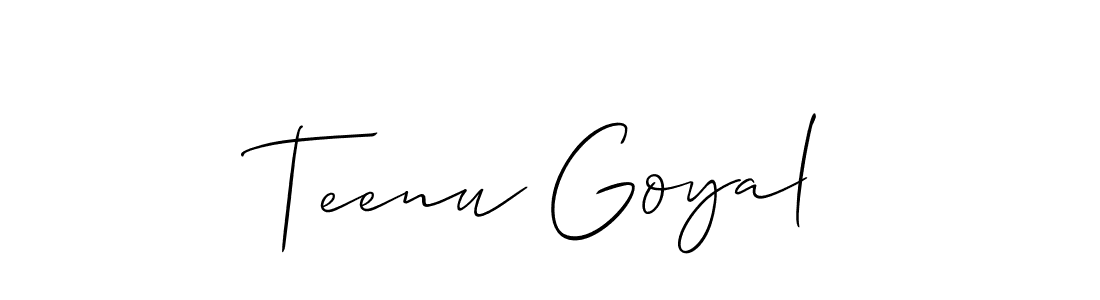 Also You can easily find your signature by using the search form. We will create Teenu Goyal name handwritten signature images for you free of cost using Allison_Script sign style. Teenu Goyal signature style 2 images and pictures png