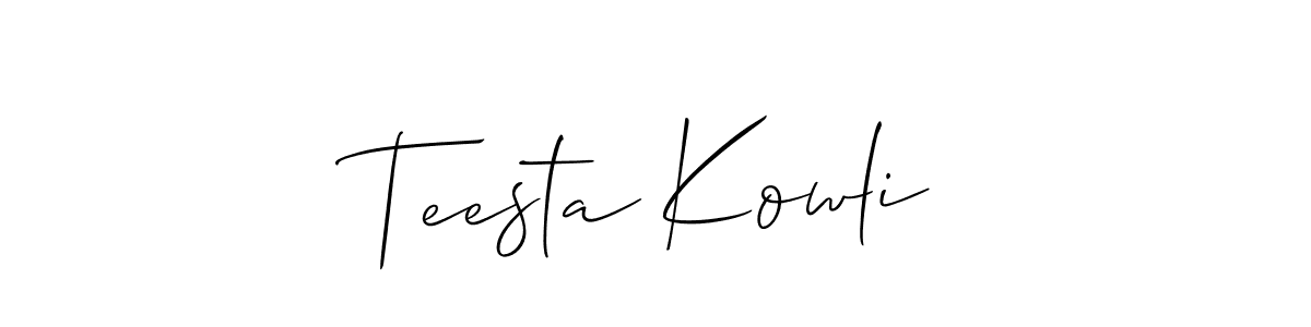 It looks lik you need a new signature style for name Teesta Kowli. Design unique handwritten (Allison_Script) signature with our free signature maker in just a few clicks. Teesta Kowli signature style 2 images and pictures png