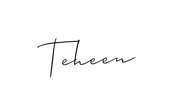 Use a signature maker to create a handwritten signature online. With this signature software, you can design (Allison_Script) your own signature for name Teheen. Teheen signature style 2 images and pictures png