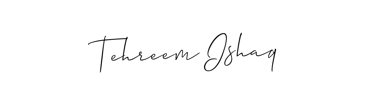 Allison_Script is a professional signature style that is perfect for those who want to add a touch of class to their signature. It is also a great choice for those who want to make their signature more unique. Get Tehreem Ishaq name to fancy signature for free. Tehreem Ishaq signature style 2 images and pictures png