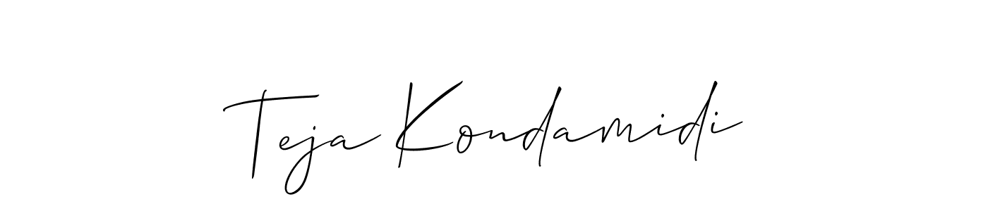 Allison_Script is a professional signature style that is perfect for those who want to add a touch of class to their signature. It is also a great choice for those who want to make their signature more unique. Get Teja Kondamidi name to fancy signature for free. Teja Kondamidi signature style 2 images and pictures png